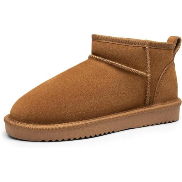 Ankle Winter Mini Boots for Women Genuine Suede Faux Fur Lining Water Resistant - Picture 1 of 7